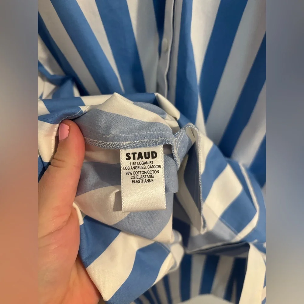 STAUD Mini Vincent Dress Blue Seashore Stripe Cotton Size XS - Picture 13 of 15